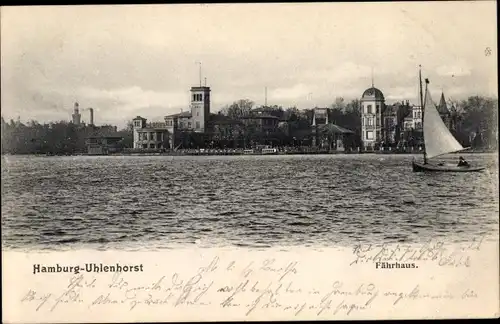 Ak Hamburg Nord Uhlenhorst, Blick übers Wasser zum Fährhaus, Segelboot