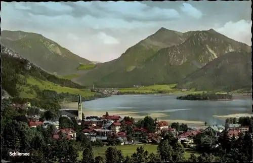 Ak Schliersee in Oberbayern, Panorama mit Brecherspitz und Jägerkamp