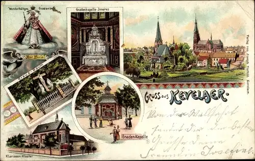 Litho Kevelaer am Niederrhein, Gnadenkapelle, Kreuzbaum, Klarissen Kloster