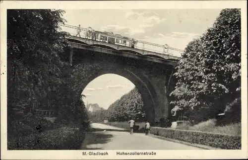 Ak Mönchengladbach am Niederrhein, Hohenzollernstraße, Brücke, Straßenbahn