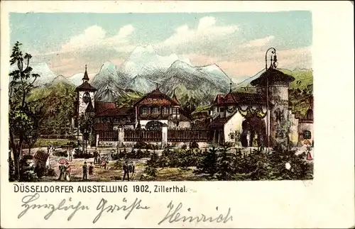 Litho Düsseldorf am Rhein, Industrie und Gewerbeausstellung 1902, Zillertal
