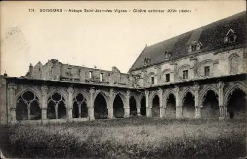 Ak Soissons Aisne, Abbaye Saint Jean des Vignes, Cloître Extérieur du XIV siècle