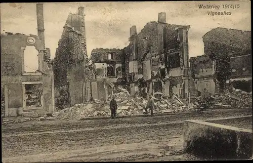 Ak Vigneulles Meurthe et Moselle, Ruinen, Kriegszerstörungen, I. WK