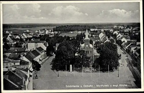 Ak Trzcianka Schönlanke an der Ostbahn Posen, Marktplatz, evangelische Kirche