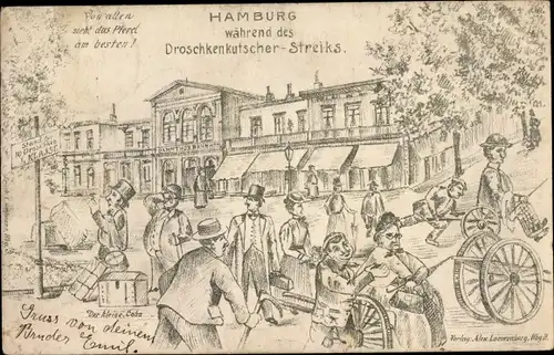 Ak Hamburg Eimsbüttel Rotherbaum, Dammtorbahnhof, Straßenszene während des Droschkenkutscher Streiks