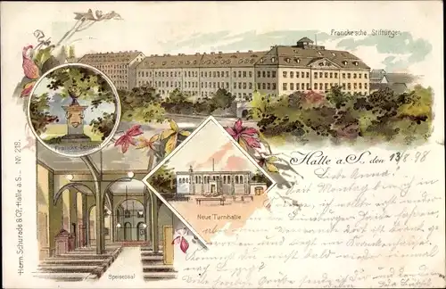 Litho Halle an der Saale, Francke'sche Stiftung, Speisesaal, Turnhalle, Denkmal