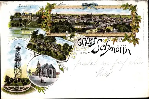 Litho Schmölln in Thüringen, Lohsenburg, Bellevue, Kirche, Ernst August Turm
