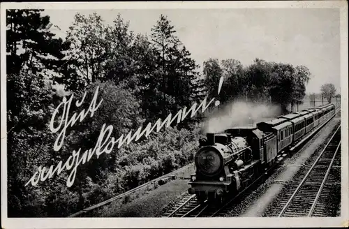 Ak Gut angekommen, Deutsche Eisenbahn, Dampflok