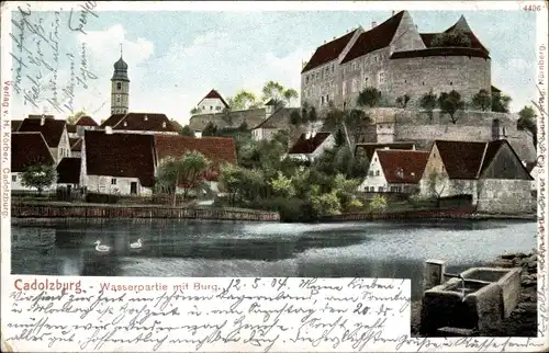 Ak Cadolzburg in Mittelfranken, Wasserpartie mit Burg