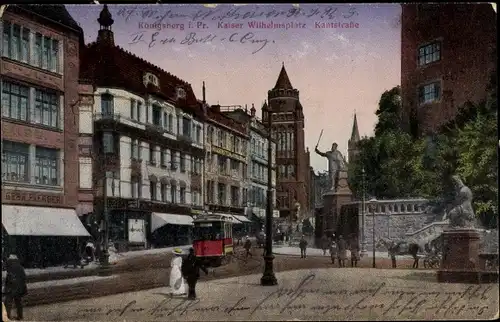 Ak Kaliningrad Königsberg Ostpreußen, Kaiser Wilhelmsplatz, Kantstraße, Straßenbahn