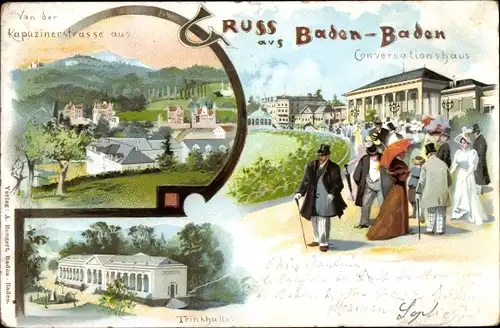 Litho Baden Baden am Schwarzwald, Konversationshaus, Kapuzinerstraße, Trinkhalle