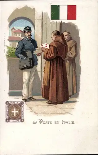 Briefmarken Litho Italien, La Poste en Italie, Postbote, Mönch