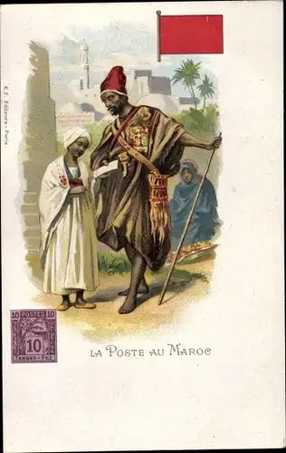 Briefmarken Litho Marokko, La Poste au Maroc, Postbote, Araber, Maghreb