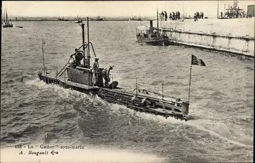 Ak Französisches Kriegsschiff, U-Boot, Le Castor sous marin