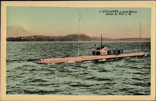 Ak Französisches Kriegsschiff, U-Boot Atalante, sous marin