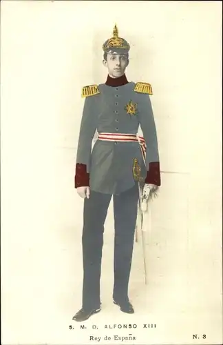 Ak König Alfons XIII von Spanien, Portrait in Uniform