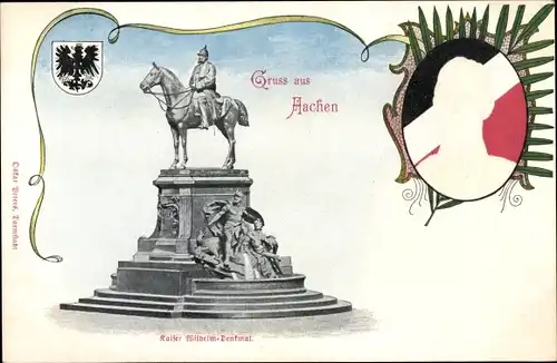 Präge Ak Aachen Nordrhein Westfalen, Kaiser Wilhelm Denkmal, Portrait, Wappen