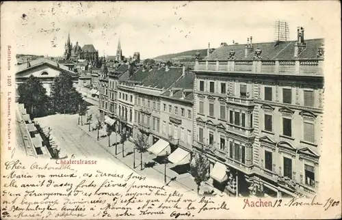 Ak Aachen in Nordrhein Westfalen, Theaterstraße, Dom, Geschäfte