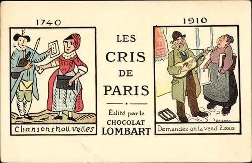 Künstler Ak Les Cris de Paris, Chocolat Lombart, Reklame