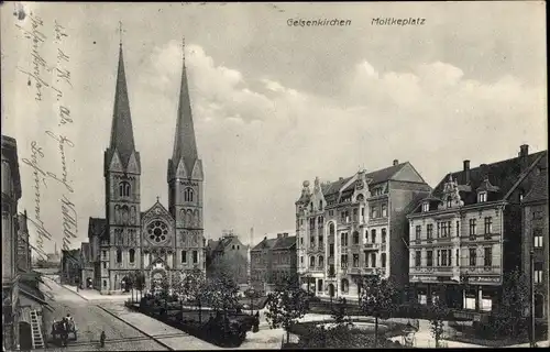 Ak Gelsenkirchen im Ruhrgebiet, Moltkeplatz, Kirche