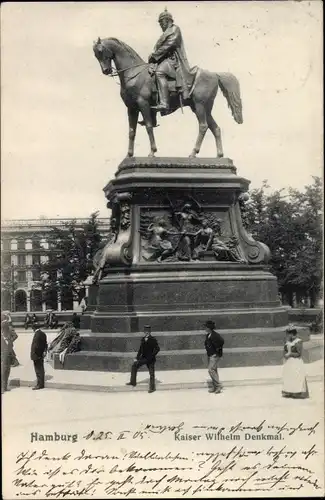 Ak Hamburg, Kaiser Wilhelm Denkmal, Gesamtansicht, Passanten