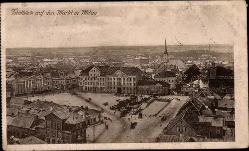 Ak Jelgava Mitau Lettland, Totalblick auf den Markt