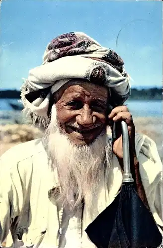 Ak Afrika, Mahgreb, Portrait, Turban, Sonnenschirm