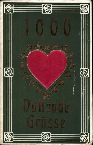 Ak 100 Duftende Grüße, Herz, Glücksklee, Rosen