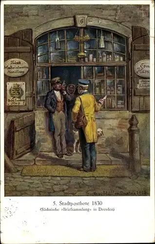 Künstler Ak Müller, Gustav, Stadtpostbote 1830, Sächsische Briefsammlung in Dresden, Sächsische Post