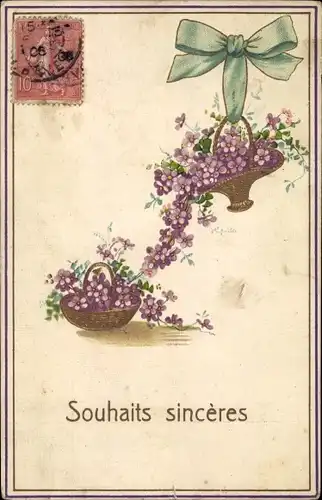 Präge Litho Souhaits sinceres, Blumen in Körben