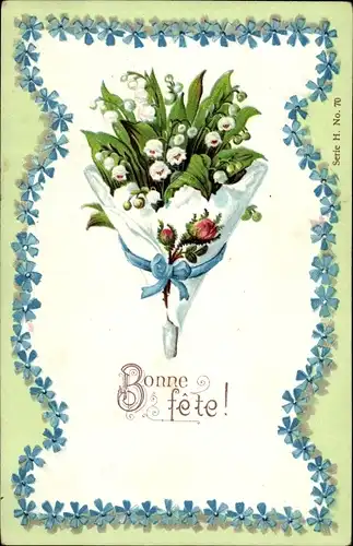 Litho Glückwunsch, Bonne Fete, Maiglöckchen, Blumen