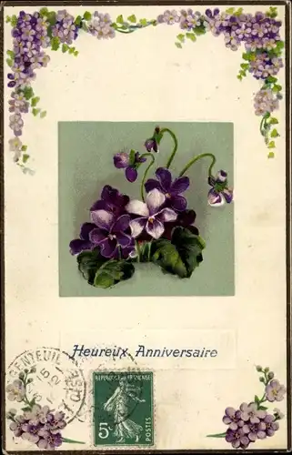 Präge Ak Glückwunsch Geburtstag, Veilchen
