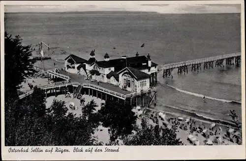 Ak Ostseebad Sellin auf Rügen, Strand, Seebrücke