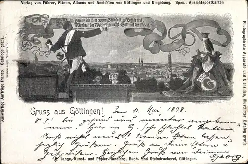 Litho Göttingen in Niedersachsen, Student, Reim, Spruch, Eule, Wappen