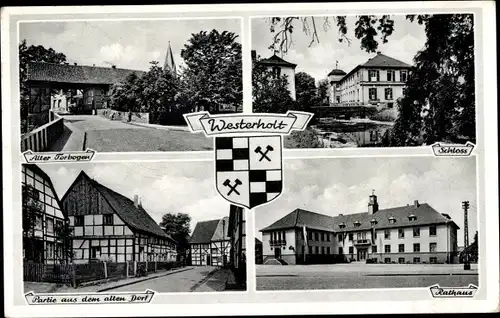Wappen Ak Westerholt Herten im Ruhrgebiet, Rathaus, Schloss, Alter Torbogen