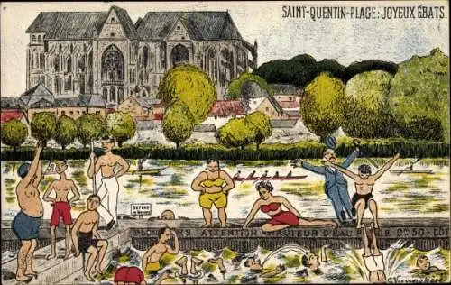 Litho Künstler Ak Vanackere, C. Saint Quentin Aisne, Plage, joyeux Ébats