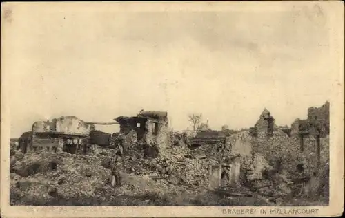 Ak Malancourt Lothringen Meuse, Brauerei, Kriegszerstörungen, I. WK