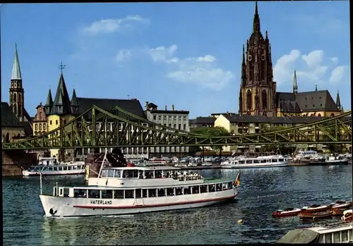 Ak Frankfurt am Main, Passagierschiff Vaterland, Nikolaikirche, Mainufer