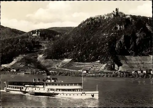 Ak Königswinter am Rhein, Drachenfels, Schloss Drachenburg, Rhein, Passagierschiff