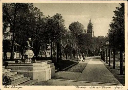 Ak Bad Wildungen in Nordhessen, Brunnen Allee mit Brunnen Nymphe