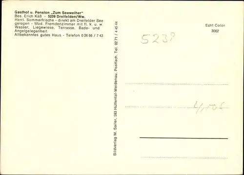 Ak Dreifelden im Westerwald, Gasthof Pension Seeweiden, Ortsansicht