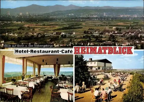 Ak Bornheim am Rhein, Panorama Bonn und Siebengebirge, Hotel Café Restaurant Heimatblick