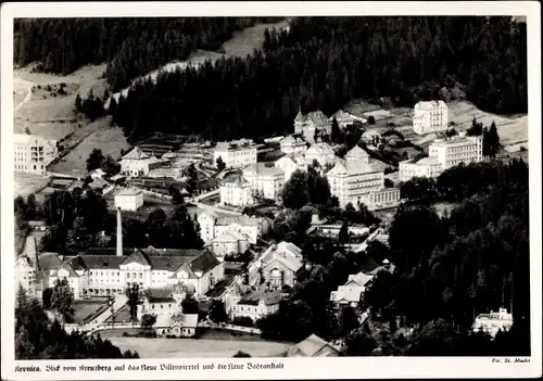 Ak Krynica Zdrój Polen, Blick vom Kreuzberg auf das Neue Villenviertel und Badeanstalt