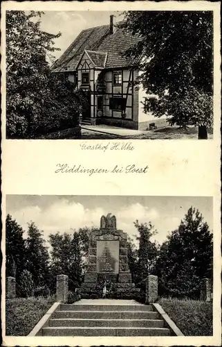 Ak Hiddingsen Soest in Nordrhein Westfalen, Gasthof, Kriegerdenkmal