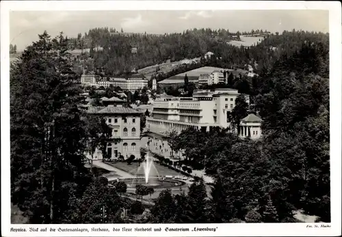 Ak Krynica Zdrój Polen, Gartenanlagen, Kurhaus, Sanatorium