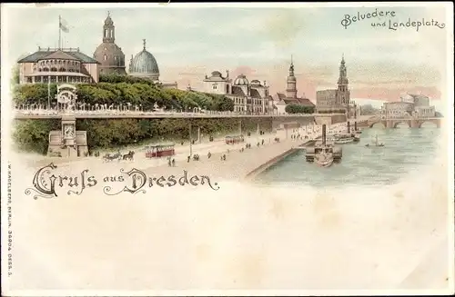 Litho Dresden Zentrum Altstadt, Belvedere und Landeplatz