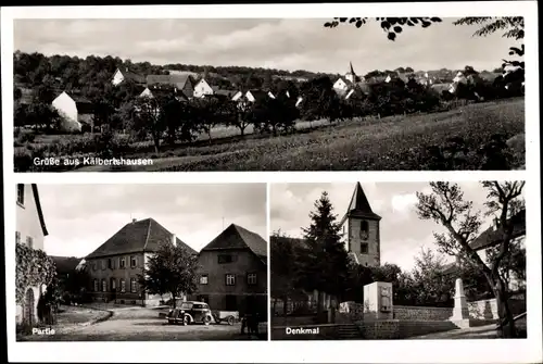 Ak Kälbertshausen Hüffenhardt Baden Württemberg, Denkmal, Kirche, Blick auf den Ort