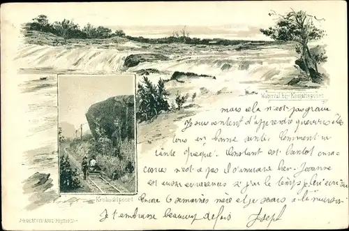Litho Transvaal Südafrika, Krokodilpoort, Wasserfall bei Komatiepoort