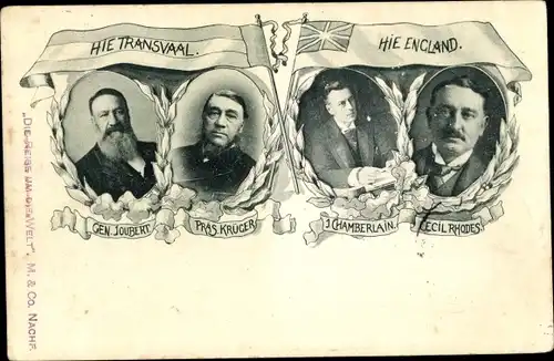 Ak Transvaal Südafrika, Boer War, Burenkrieg, Gen. Joubert, Präs. Krüger, Chamberlain, Cecil Rhodes