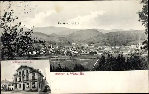 Ak Steinen im Wiesental in Baden, Totalansicht, Gasthaus zur Krone